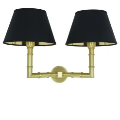 Alanis Lampada da Parete Ottone Finitura Oro con 2 Paralumi in Tessuto Nero