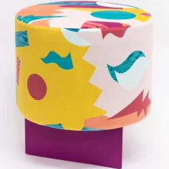 Alchimie Pouf in velluto e base in MDF con decoro astratto #2
