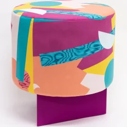 Alchimie Pouf in velluto e base in MDF con decoro astratto #2