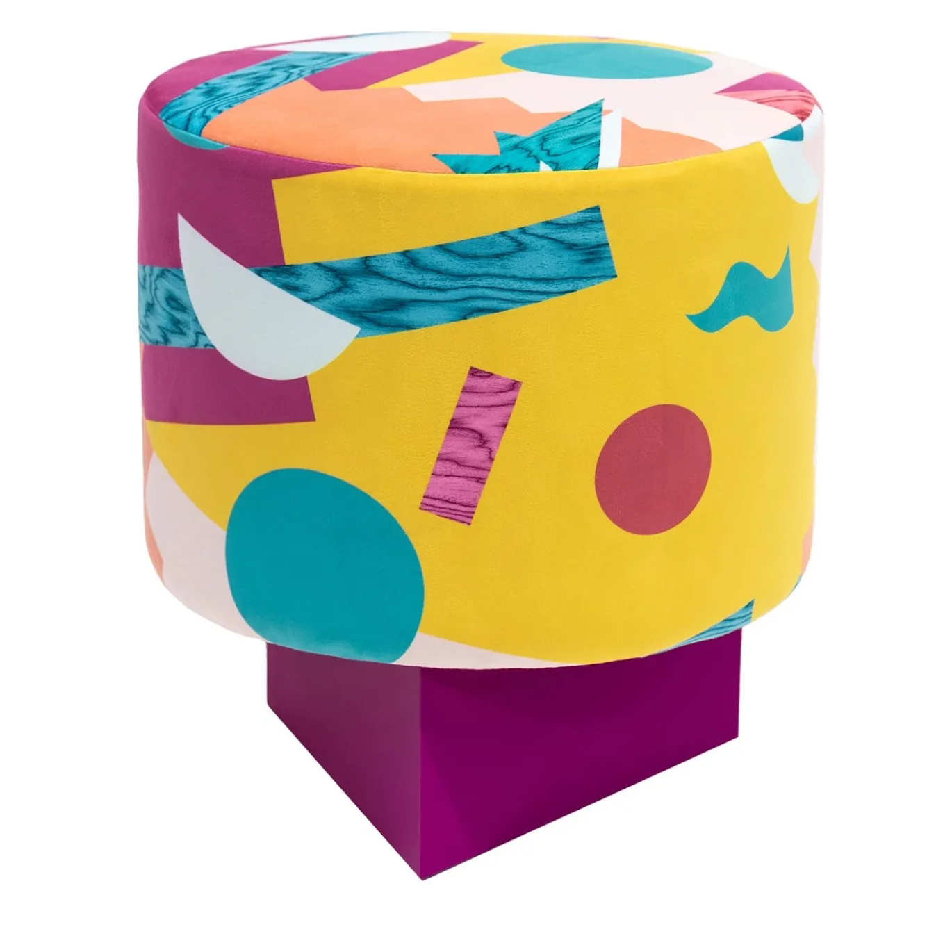 Alchimie Pouf in velluto e base in MDF con decoro astratto #2