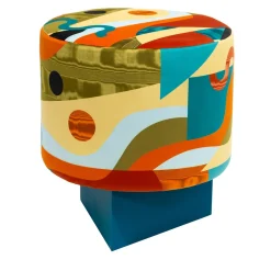 Alchimie Pouf in velluto e base in MDF con decoro astratto #1