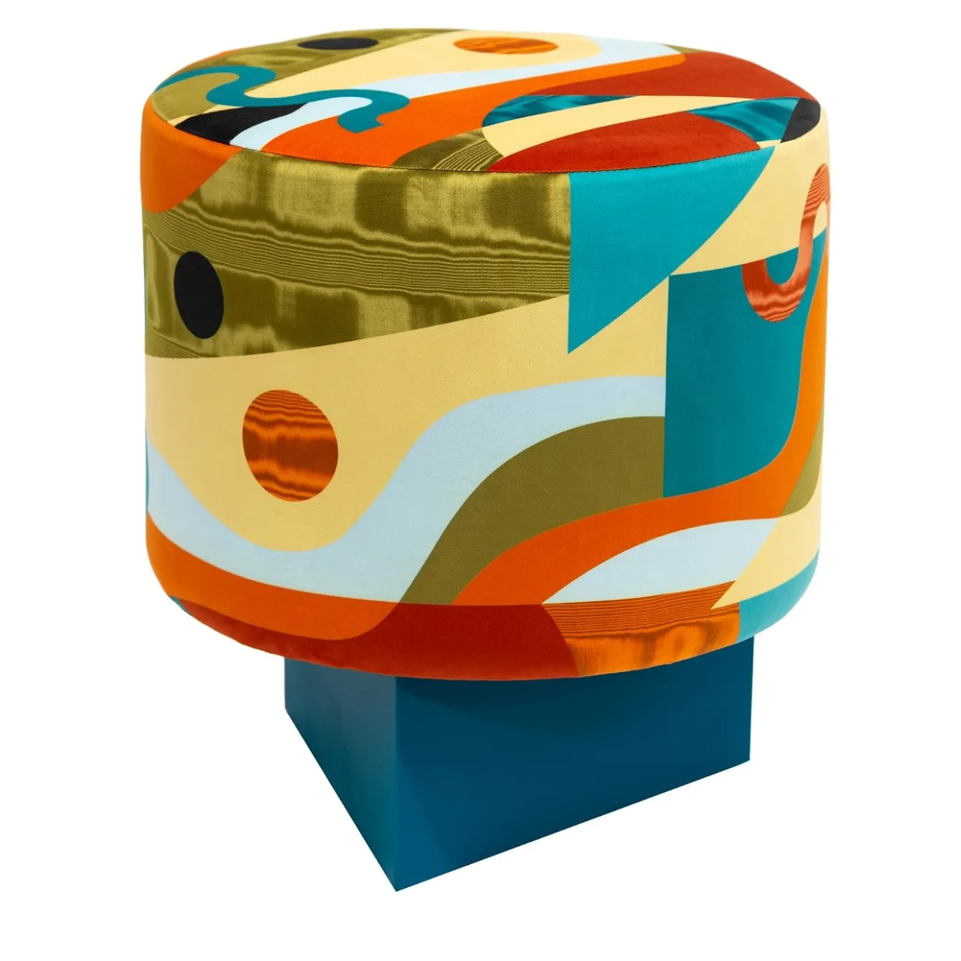 Alchimie Pouf in velluto e base in MDF con decoro astratto #1