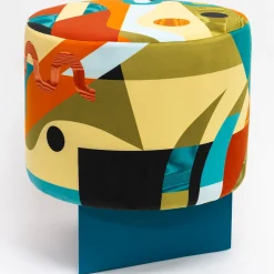 Alchimie Pouf in velluto e base in MDF con decoro astratto #1