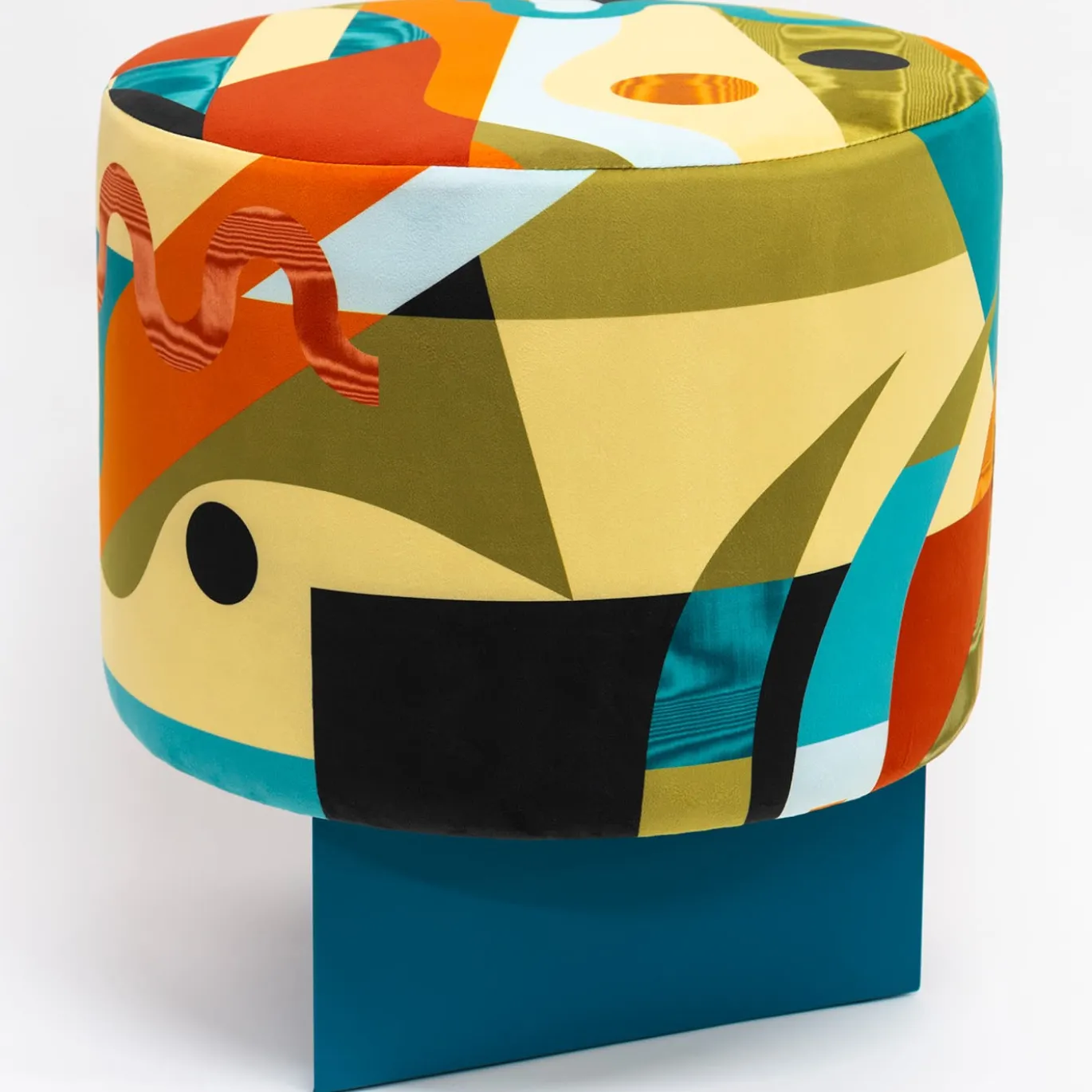 Alchimie Pouf in velluto e base in MDF con decoro astratto #1
