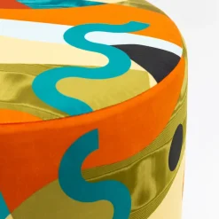 Alchimie Pouf in velluto e base in MDF con decoro astratto #1