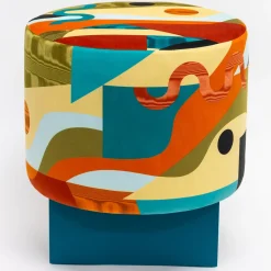 Alchimie Pouf in velluto e base in MDF con decoro astratto #1