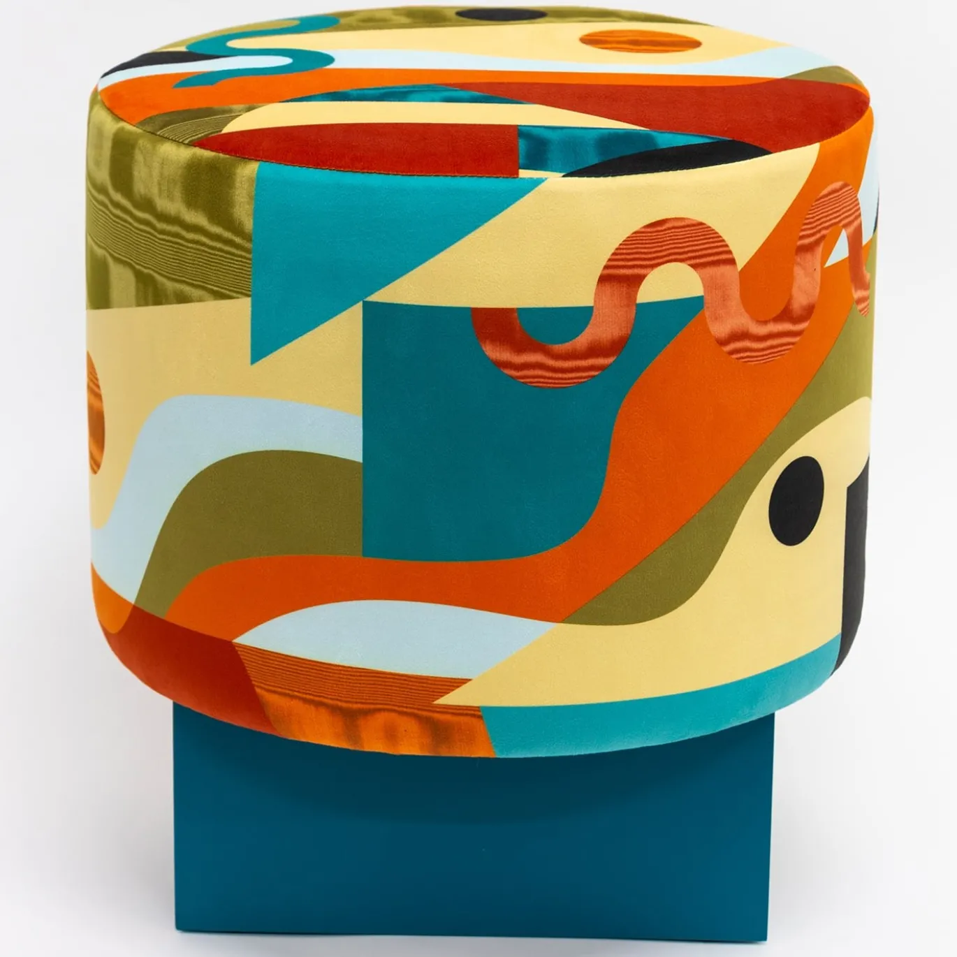 Alchimie Pouf in velluto e base in MDF con decoro astratto #1