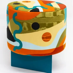 Alchimie Pouf in velluto e base in MDF con decoro astratto #1