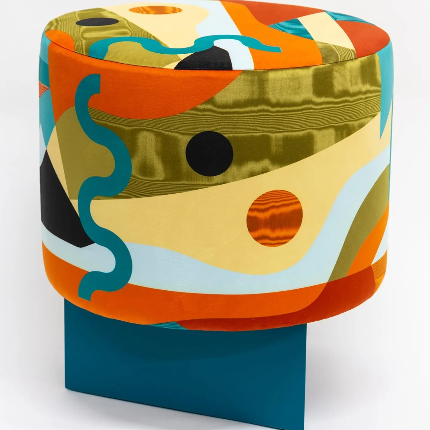 Alchimie Pouf in velluto e base in MDF con decoro astratto #1