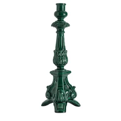 Alto Candelabro Barocco in Ceramica Verde Ramine