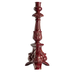 Alto Candelabro Barocco in Ceramica Bordeaux