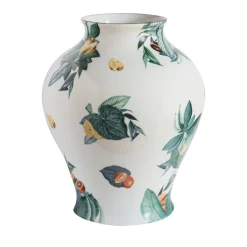 Amalfi Vaso in anfora di porcellana con foglie e agrumi H32Cm