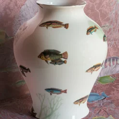Amami Amphora Vaso in porcellana con pesci tropicali H32Cm