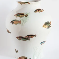 Amami Amphora Vaso in porcellana con pesci tropicali H32Cm
