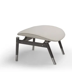 Amerigo Dehors Pouf in Tessuto Bianco e Gambe in Legno di Frassino
