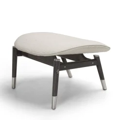 Amerigo Dehors Pouf in Tessuto Bianco e Gambe in Legno di Frassino