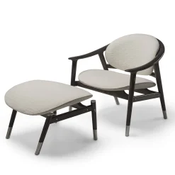 Amerigo Dehors Pouf in Tessuto Bianco e Gambe in Legno di Frassino