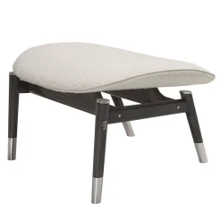 Amerigo Dehors Pouf in Tessuto Bianco e Gambe in Legno di Frassino