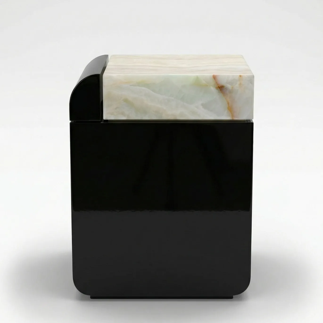 Amo Tavolino Contenitore Nero con top in Onice Verde