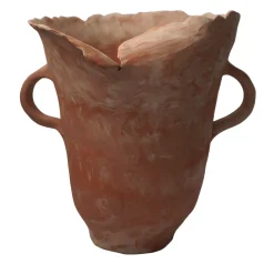 Anfora decorativa in ceramica marmorizzata rossa e crema
