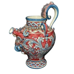 Annaffiatoio decorativo in maiolica siciliana blu e Bordeaux