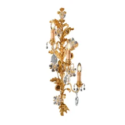 Applique a 3 luci in metallo con foglia d'oro e cristallo