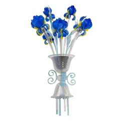 Applique a parete Cestoblu in vetro blu con struttura cromata a 3 luci