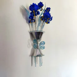 Applique a parete Cestoblu in vetro blu con struttura cromata a 3 luci