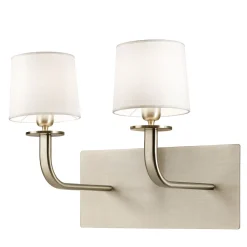 Applique 2 Luci In Metallo Spazzolato E Paralumi In Tessuto Bianco