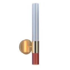 Applique Sbàrlusc in vetro rosso e ottone champagne di Isacco Brioschi