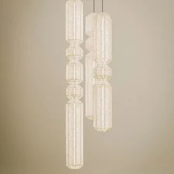 AR09 Lampadario Tessile Beige Esagonale a 3 Luci