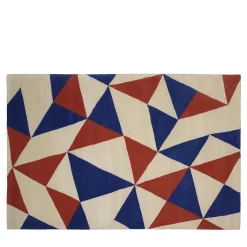 ARLECCHINO Tappeto in lana a motivi geometrici blu, rosso e beige