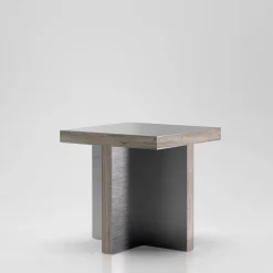 Arris Aluminum And Travertino Marble Side Table