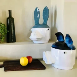 Asino Contenitore grande blu e bianco con coperchio