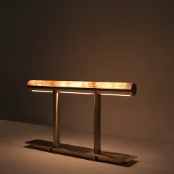 Beatrice Lampada da Tavolo in Oro Satinato e Pietra Naturale