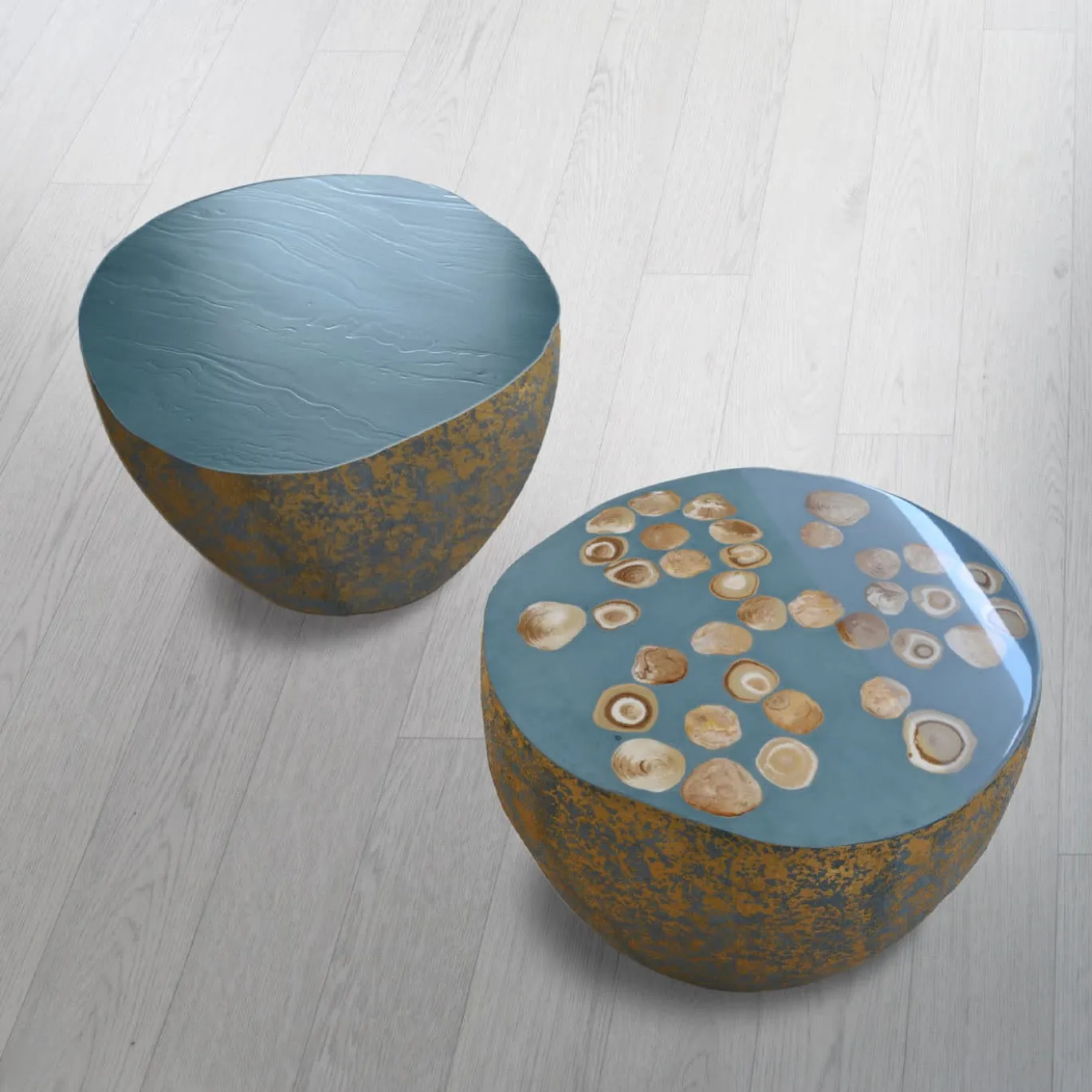 BonBon Tavolino irregolare dorato e blu polvere