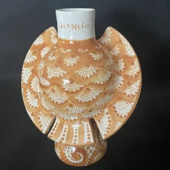 Bottiglia Civetta in ceramica bianca e arancione