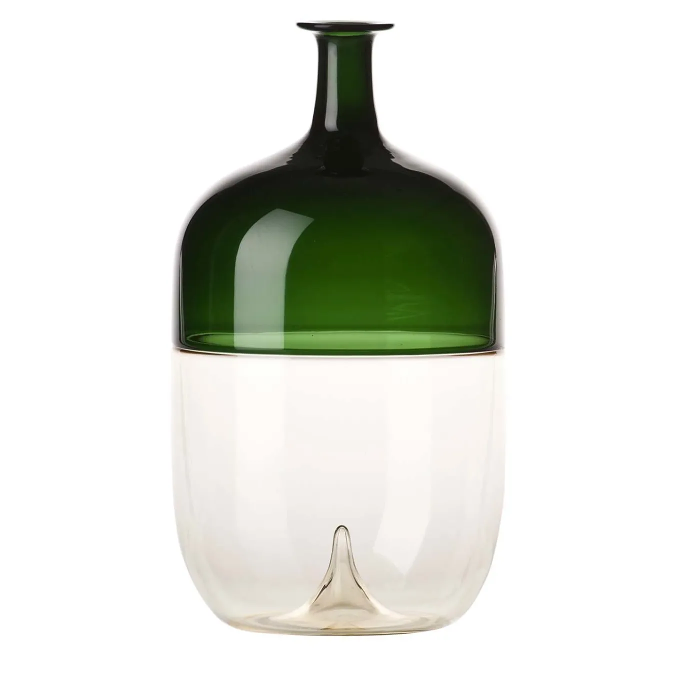 Bottiglia Decorativa alta Bolle in Vetro Soffiato Verde/Paglierino di Tapio Wirkkala