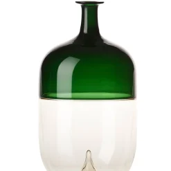 Bottiglia Decorativa alta Bolle in Vetro Soffiato Verde/Paglierino di Tapio Wirkkala