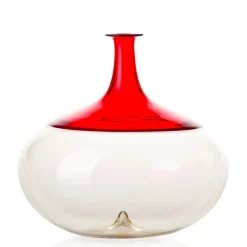 Bottiglia Decorativa Vaso Bolle Rotondo in Vetro Soffiato Rosso/Trasparente di Tapio Wirkkala