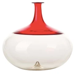 Bottiglia Decorativa Vaso Bolle Rotondo in Vetro Soffiato Rosso/Trasparente di Tapio Wirkkala