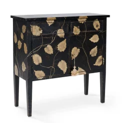 Cabinet Barberini piccolo in legno nero dipinto a mano con motivo a foglie e con cassetti