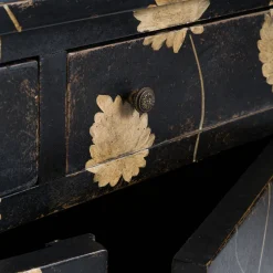 Cabinet Barberini piccolo in legno nero dipinto a mano con motivo a foglie e con cassetti
