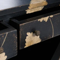 Cabinet Barberini piccolo in legno nero dipinto a mano con motivo a foglie e con cassetti