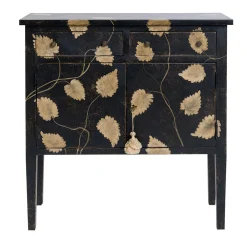 Cabinet Barberini piccolo in legno nero dipinto a mano con motivo a foglie e con cassetti
