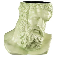 Cachepot decorativo verde a forma di busto di Ercole Craquele