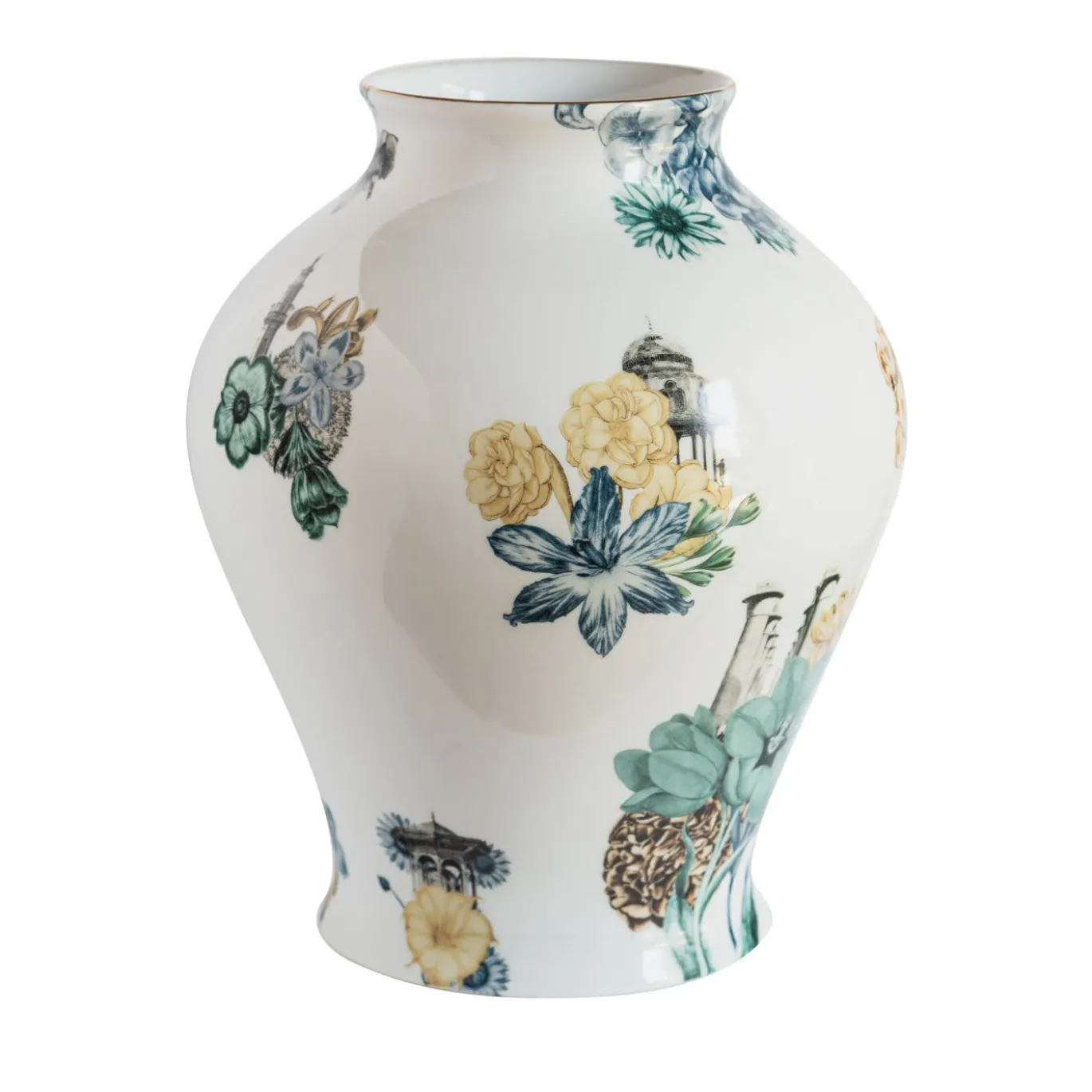 Cairo Vaso in porcellana anfora con fiori e architetture H32Cm