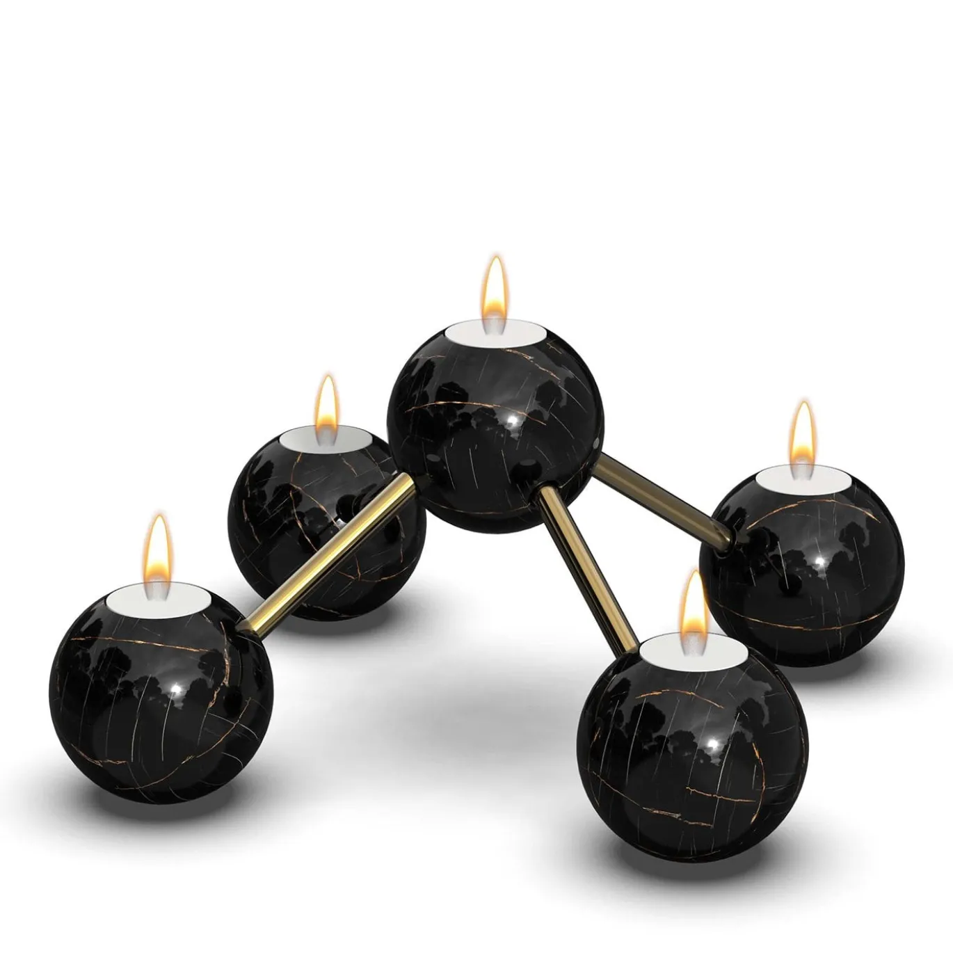 Candelabro a 5 sfere in marmo portoro nero Bramante di ADL Atelier Design Lab