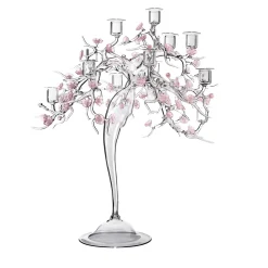 Candelabro Blossom in Vetro con Dettagli Floreali
