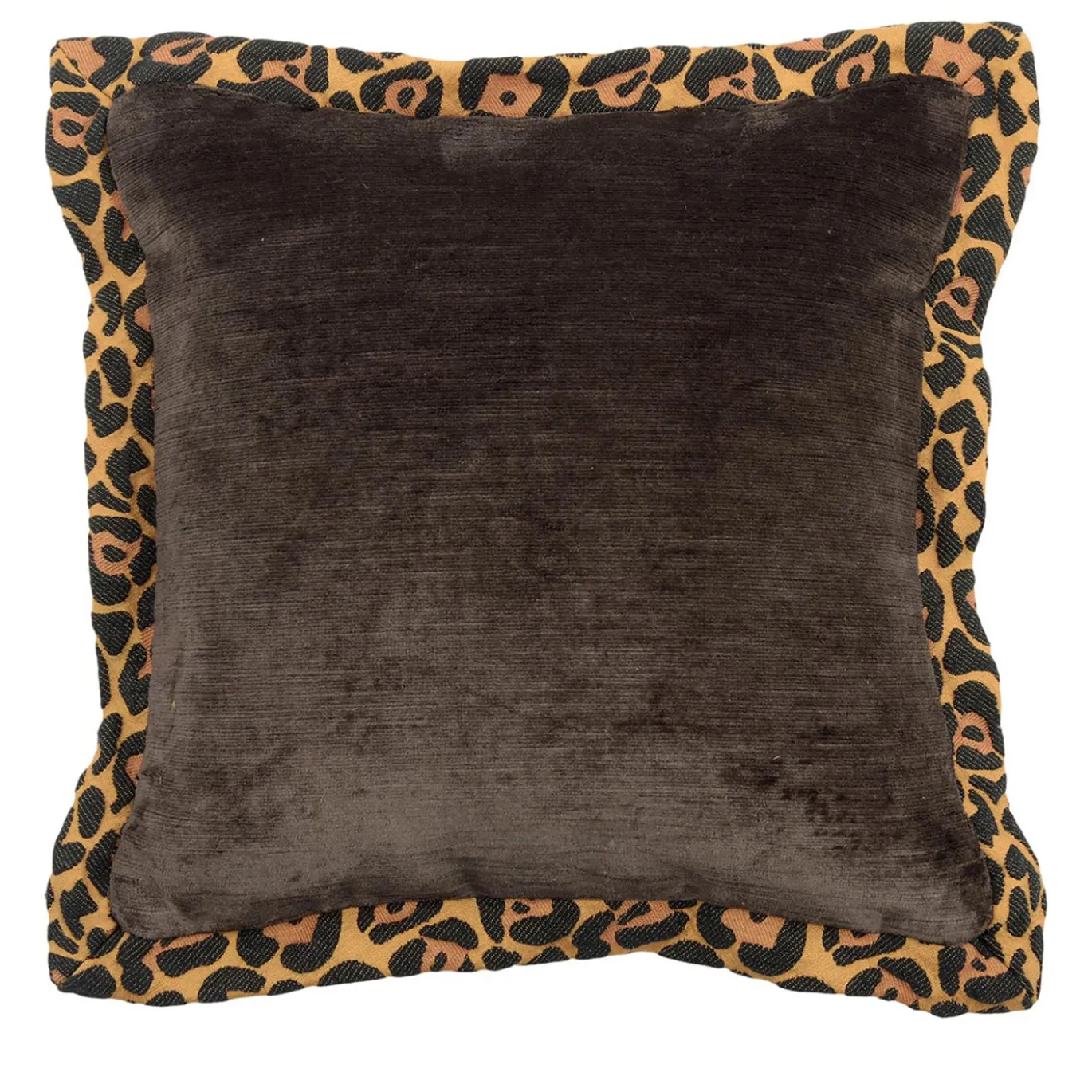 Carrè Marrone con bordo Animalier Cuscino Quadrato in Velluto